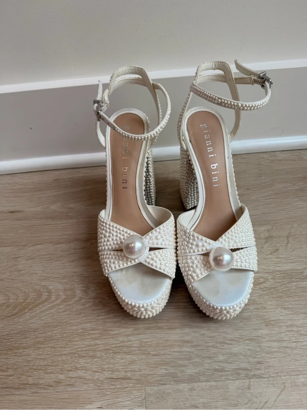 Gianni Bini Pearl Embellished Platform Sandals